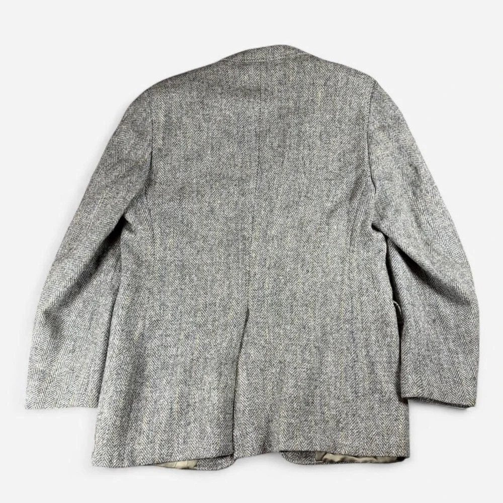 Vintage Harris Tweed Gray Herringbone 100% Wool Blazer Old Money Size 42L